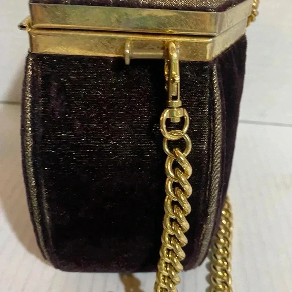 vintage brown velvet shoulder handbag - Picture 6 of 12